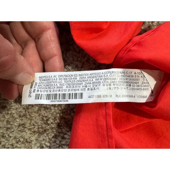 NWOT - ZARA WOMAN shirt, size Medium, puffy sleeves, crisp material, Red/Orange - Picture 8 of 8